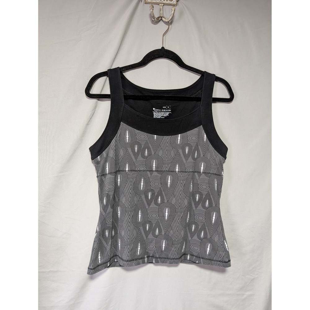 Tek Gear Black Gray Geometric Active Racerback Cotton Tank‎ Top Women's Large
